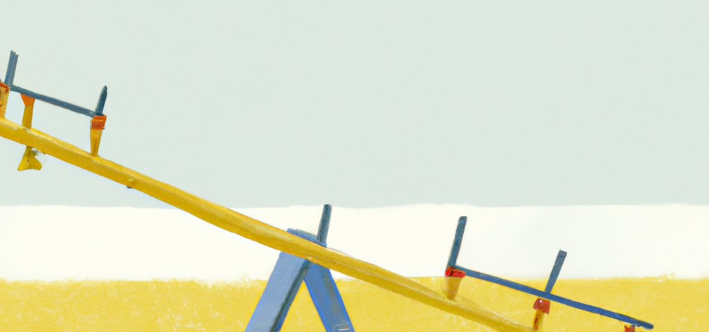 Digital art of a yellow see-saw on the beach.