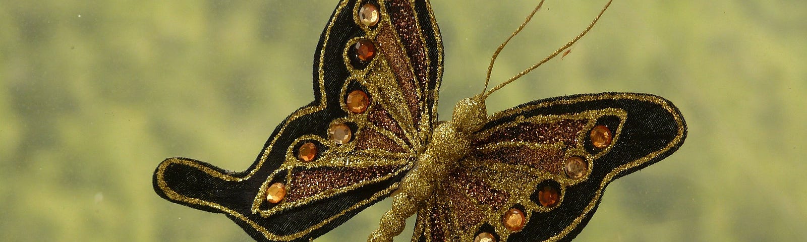 A brooch in the shape of a golden butterfly