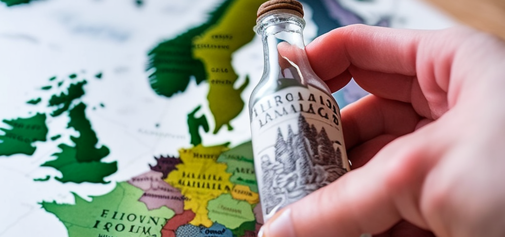 A map of Europe with a small craft spirits bottle over it