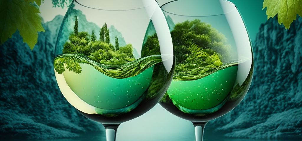 2 wine glasses with scenic background