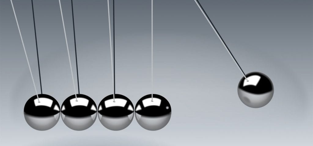 Newton’s Cradle image for article Without Action There Is No Success so get off your butt and go to work