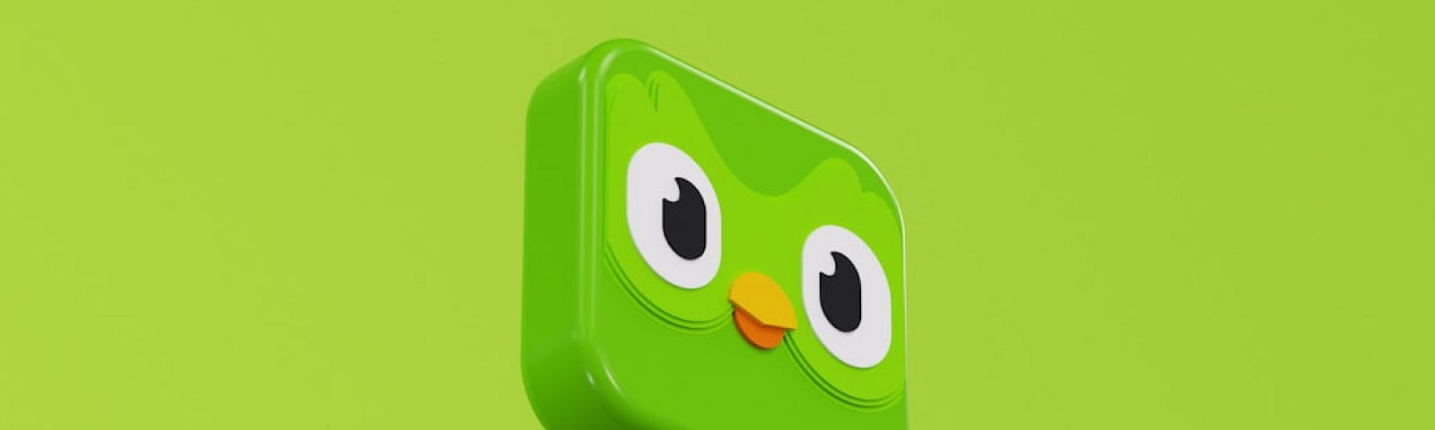 An alarmingly green image of Duo, Duolingo’s owl mascot