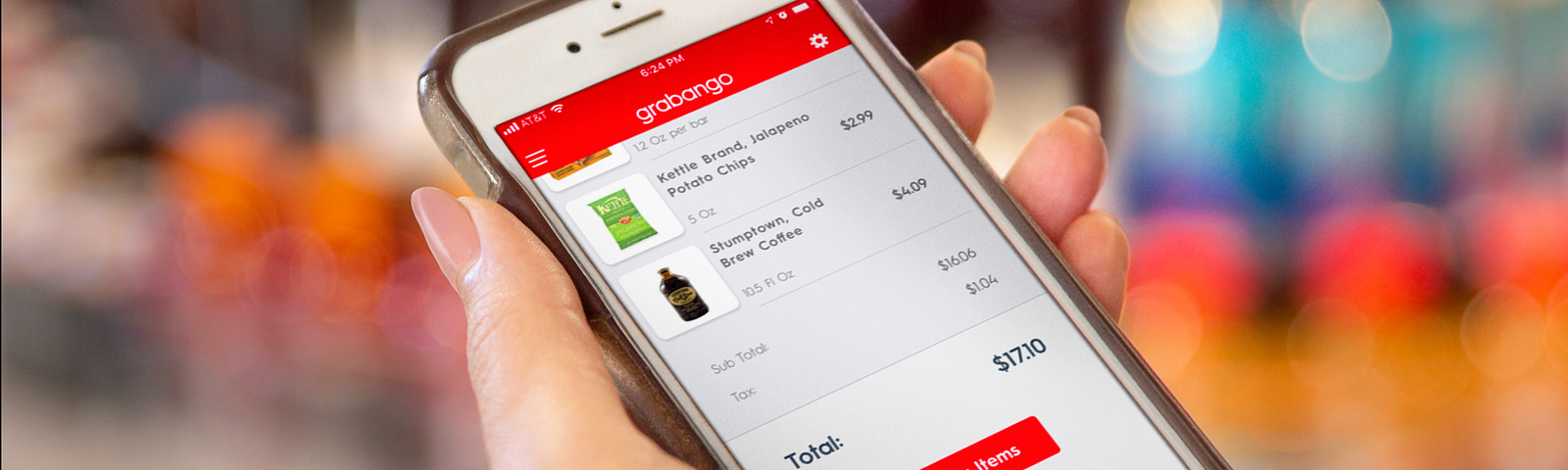 The Grabango app showing items being purchased.