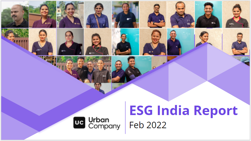 The image shows Urban Company partners and has the topic “ESG India Report Feb 2022” written on it along with the company logo