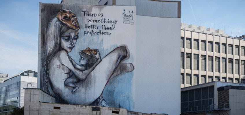 Mural art of woman and child, street art