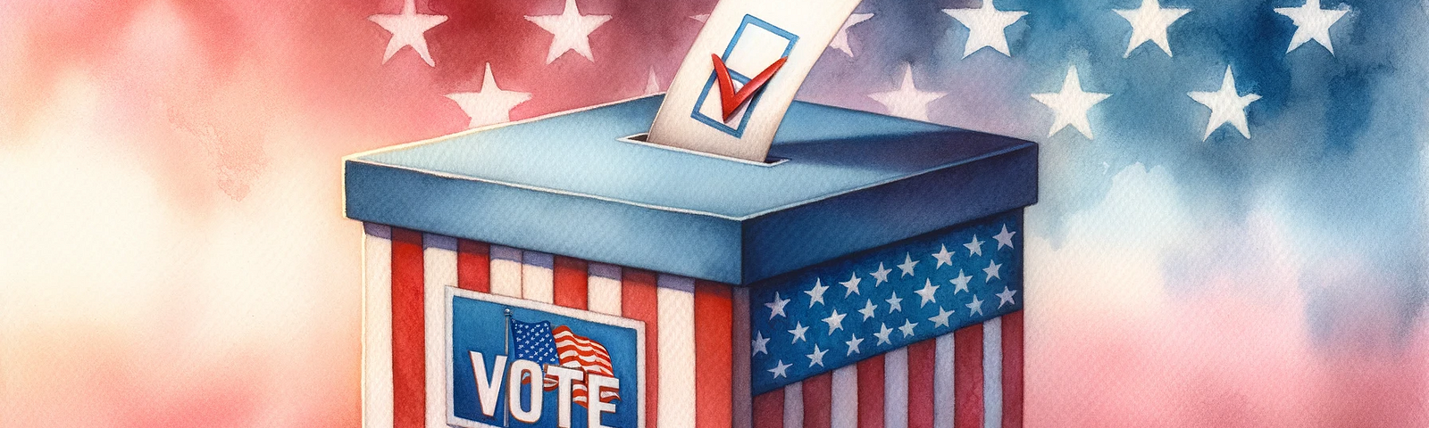 Watercolor image of an American style ballot box.