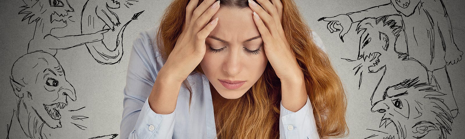 Woman tormented by thoughts.