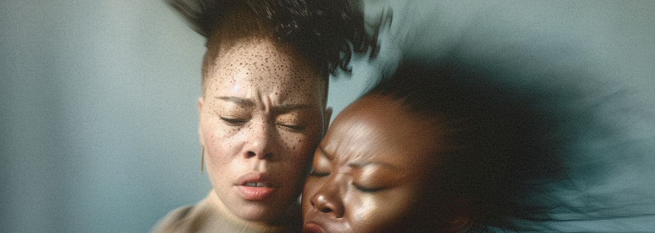 A photorealistic hyper detailed highest quality close-up image of two Black women.