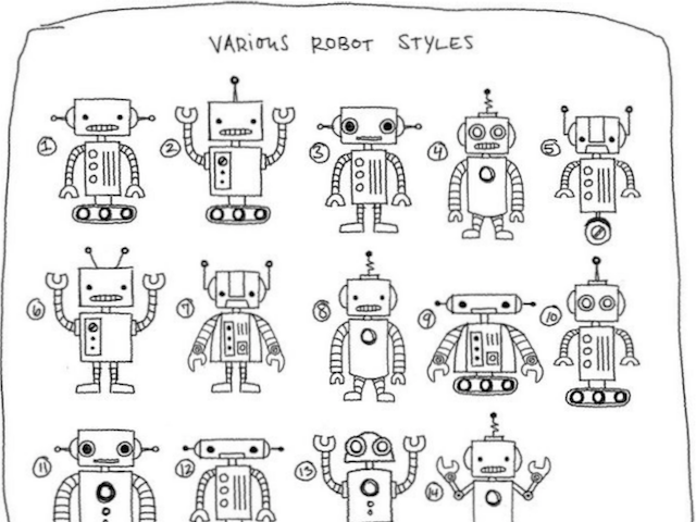 cute hand-drawn sketches of robots copyright 2011 San Smith