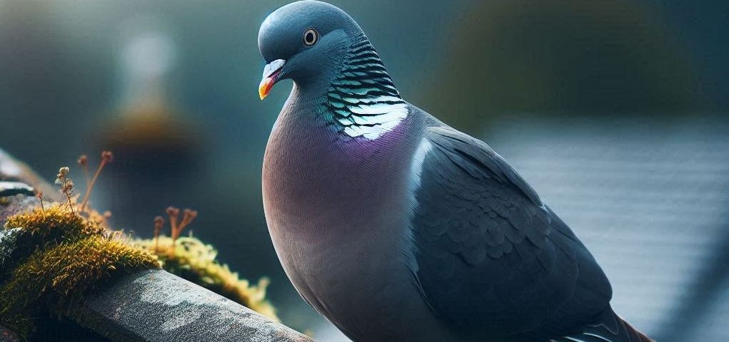 Ring-necked pigeon on a rooftop — AI generated