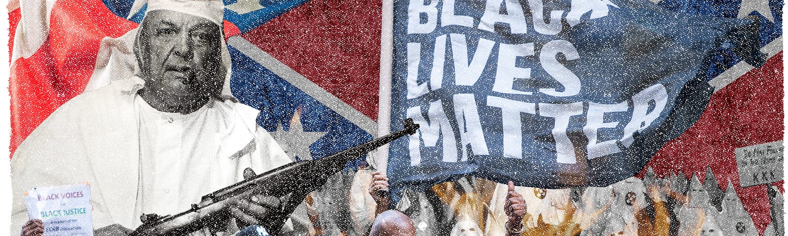 Montage of images include BLM and Klan