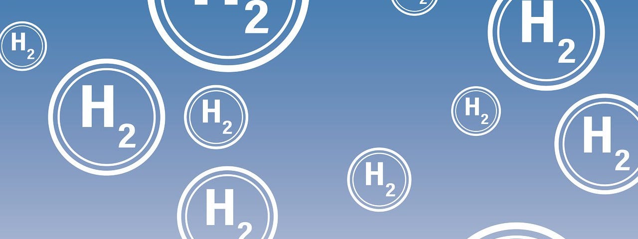 IMAGE: White circles with H2 inside on a blue background