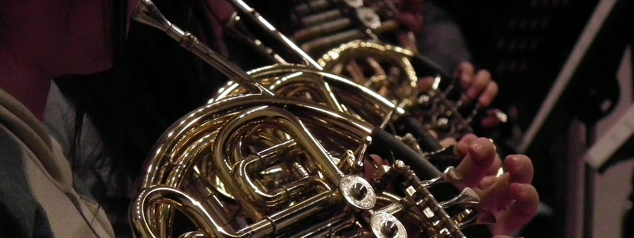 Three French horn players