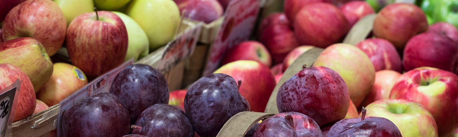 Bushels of apples and plums