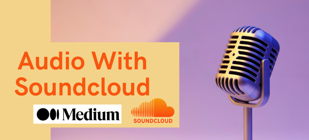 Audio with Soundcloud. Microphone with purple background.