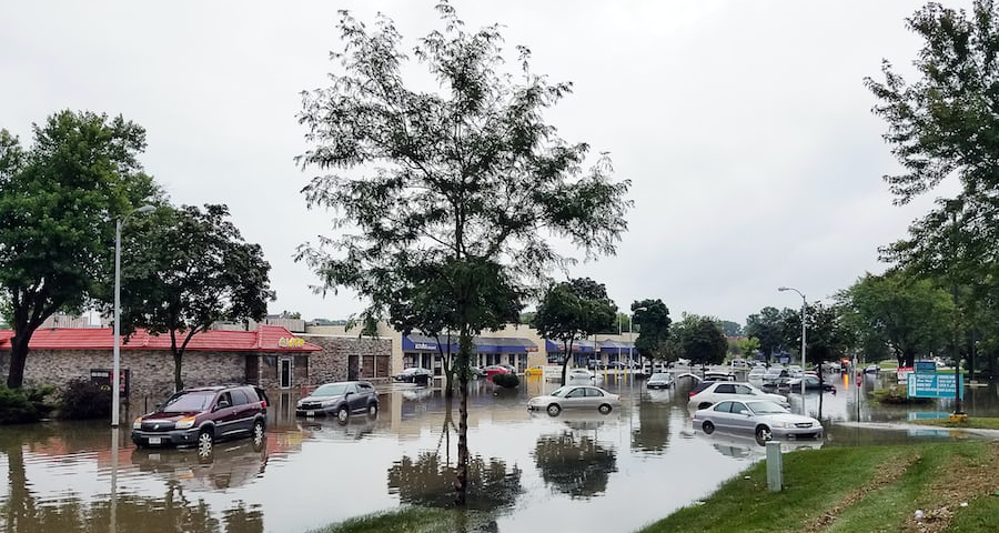 Photo of a flooded city street.