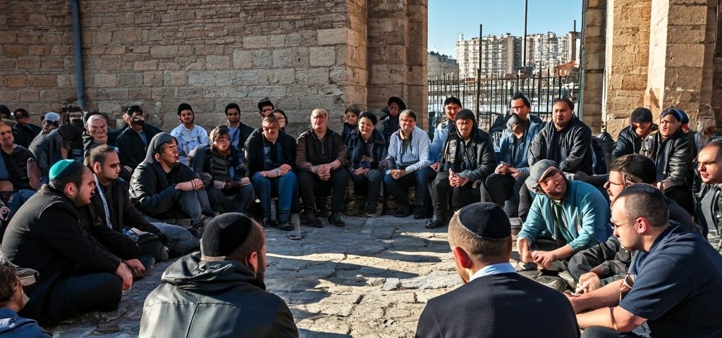 a group of Palestinians and Jews sitting in a circle discussing each other’s hopes and dreams