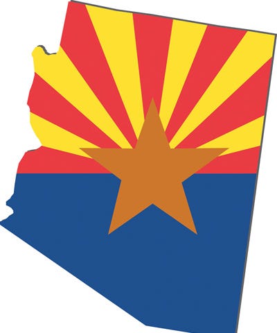 Arizona — map with state flag colors.