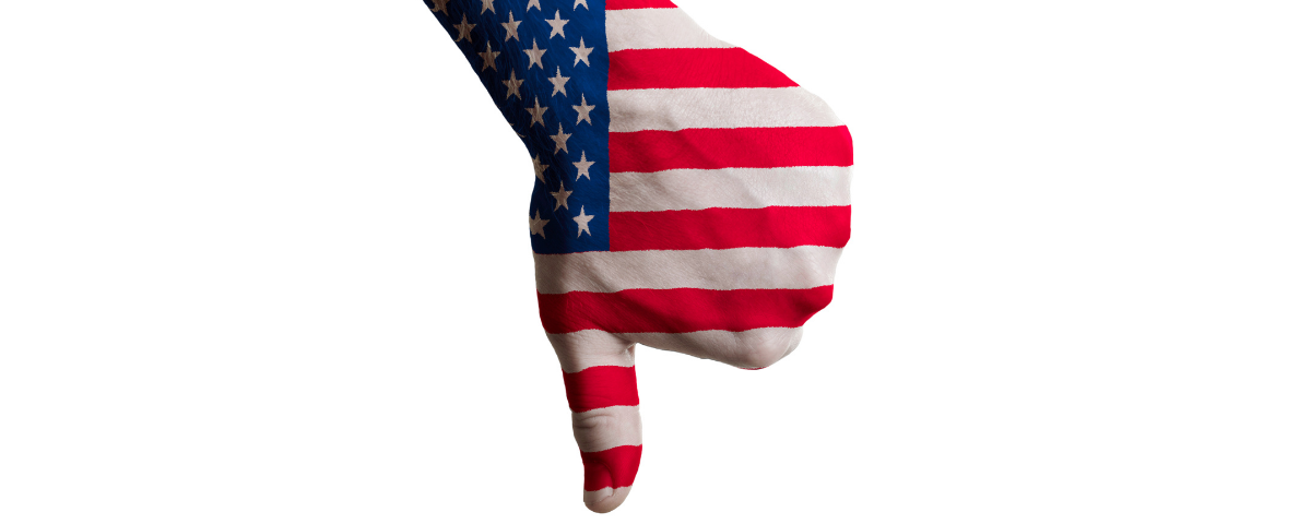 Thumbs down with American flag