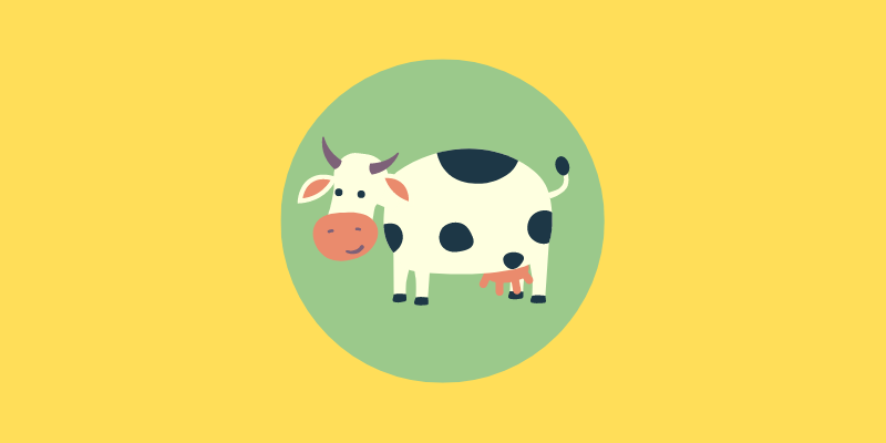 Cartoon image of cow in a green circle against a yellow background — An Open Letter to the First Person To Milk a Cow