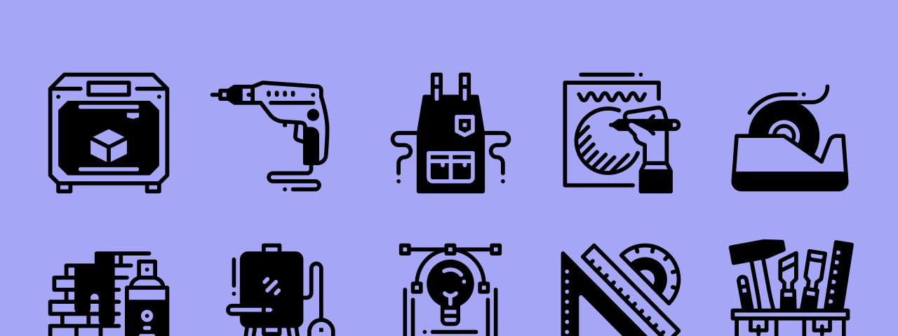 Icons depicting craft and art supplies for an article about creative classroom ideas