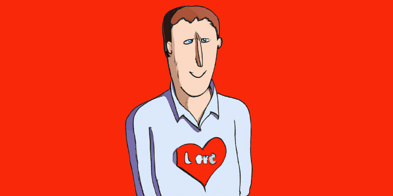 Cartoon man with blue shirt and red heart — Love That Stammers, That Stutters