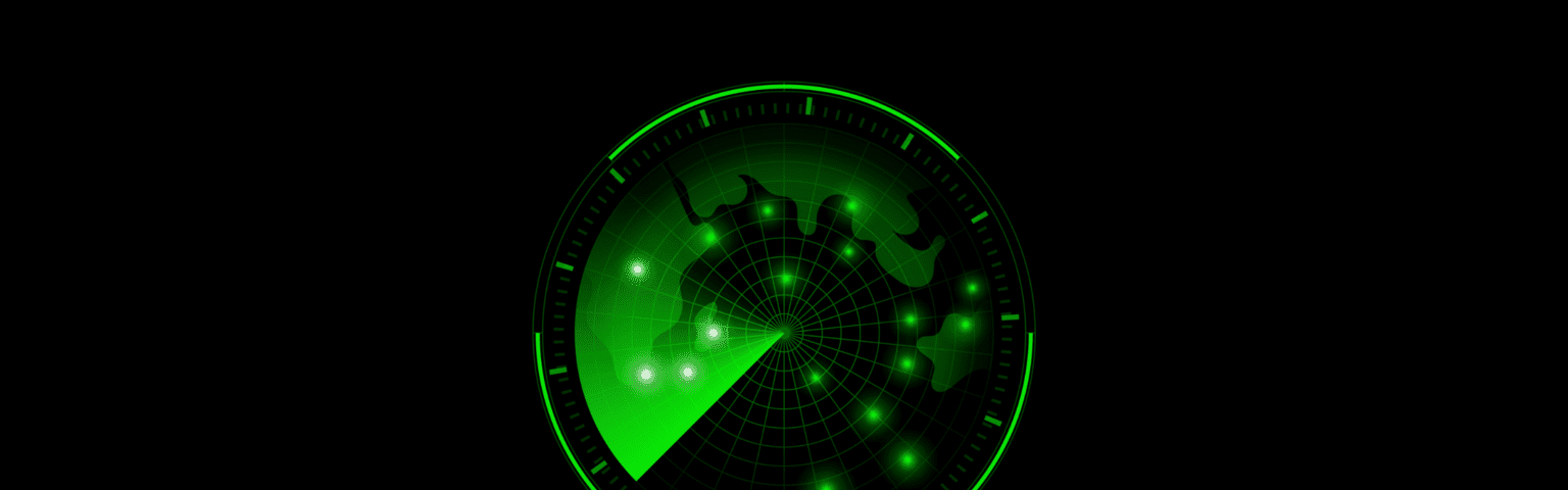 A green scanner scanning the globe for vulnerabilities around the clock on a black background