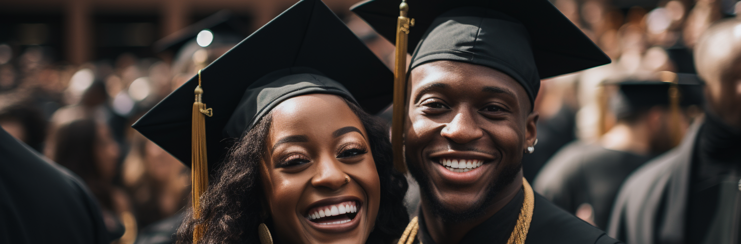 AI Generated image: Black joy, graduation ceremony, couple goals.
