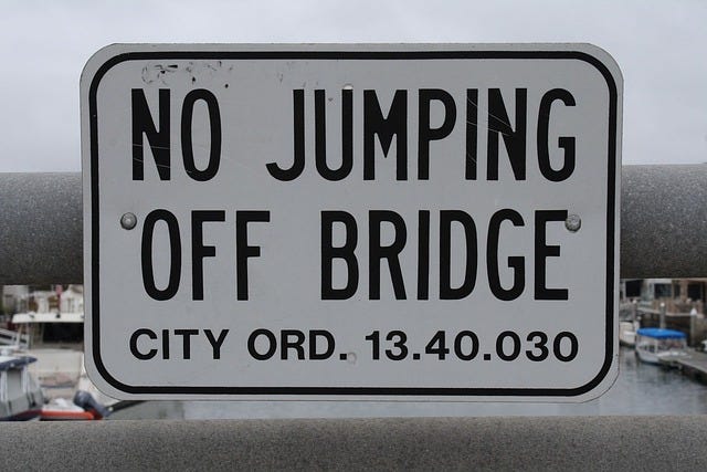 Sign reading No Jumping Off Bridge