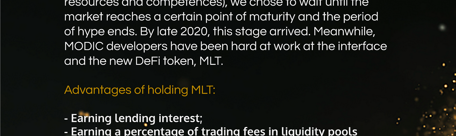 $MLT — Standard: BEP20 Binance Smart Chain / ERC20 Ethereum Total emission: 35,000,000 MLT Emission procedure: minted as required only through liquidity farming