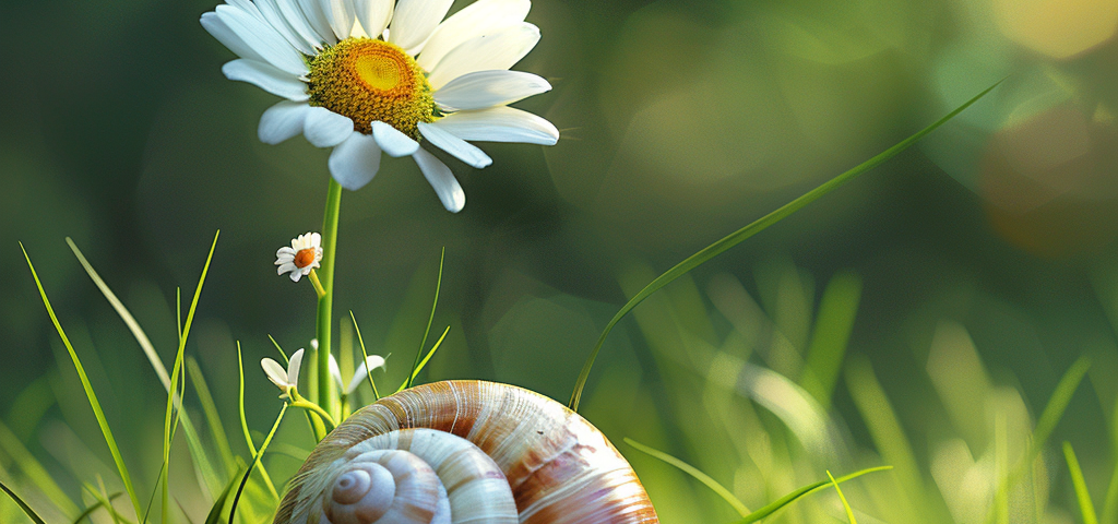 image of a daisy, a snail and a lady bug