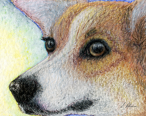 Painting of a corgi dog