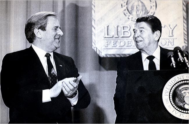 Jerry Falwell, founder of the Moral Majority and Ronald Reagan