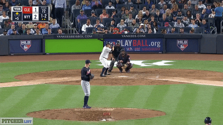 Cleveland Indians pitcher Corey Kluber strikes New York Yankees left fielder Brett Gardner out looking at Yankee Stadium.