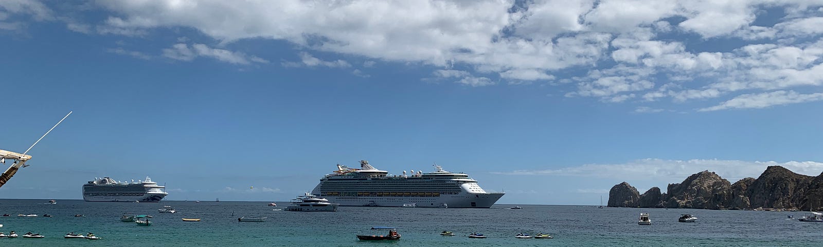 The view of the ocean and a cruise ship in Los Cabos San Lucas, Mexico