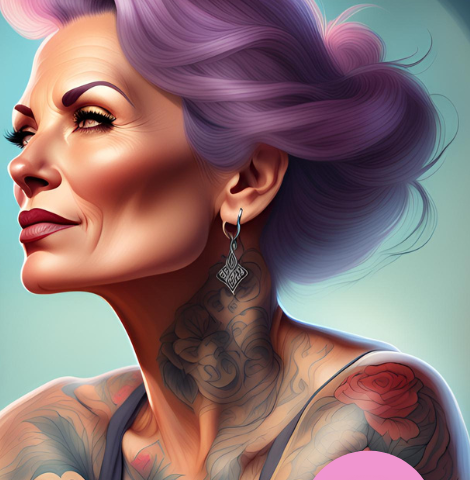 An attractive middle-aged woman with tattoos.