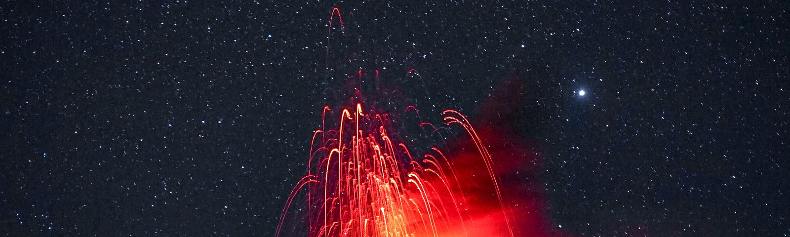 pic of a volcano- erupting at night — — Maybe like a volcano of debt- exploding into “an eruption” of great debt?