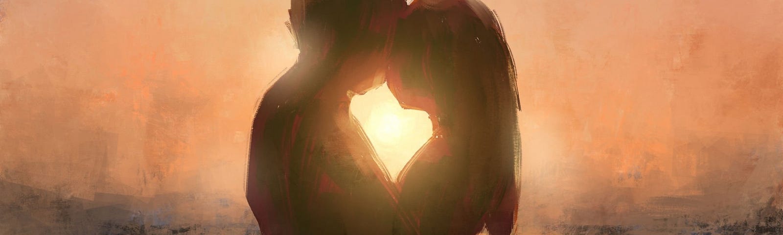 digital art painting set of young couple on sunset background