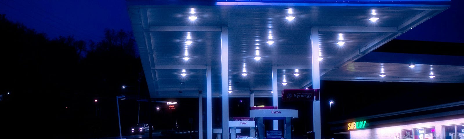 IMAGE: An Exxon petrol station at night