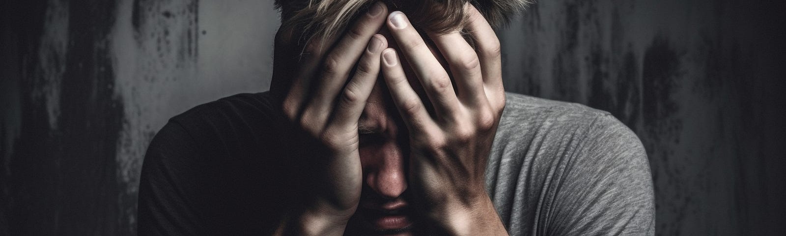 A Man holding his face in despair and hurt.