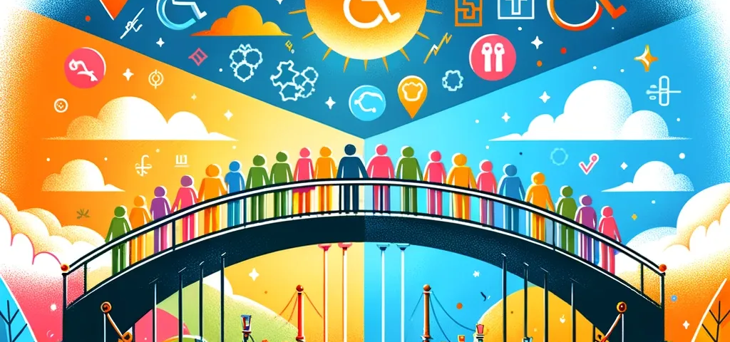 Bright bridge connecting people, with accessibility symbols