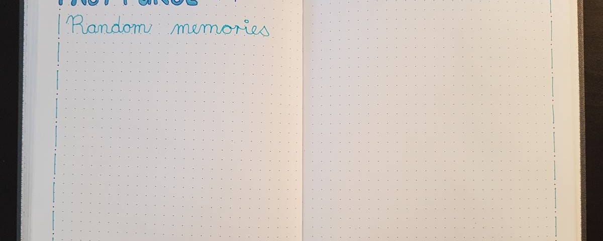 Image of a double page in a bullet journal, with the heading ‘Past Purge’ at the top of the left page.