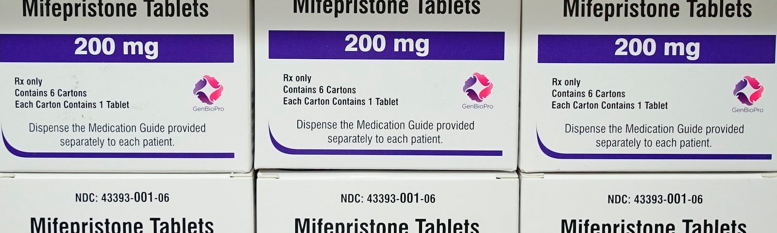 A stack of cartons of 200mg Mifespristone tablets