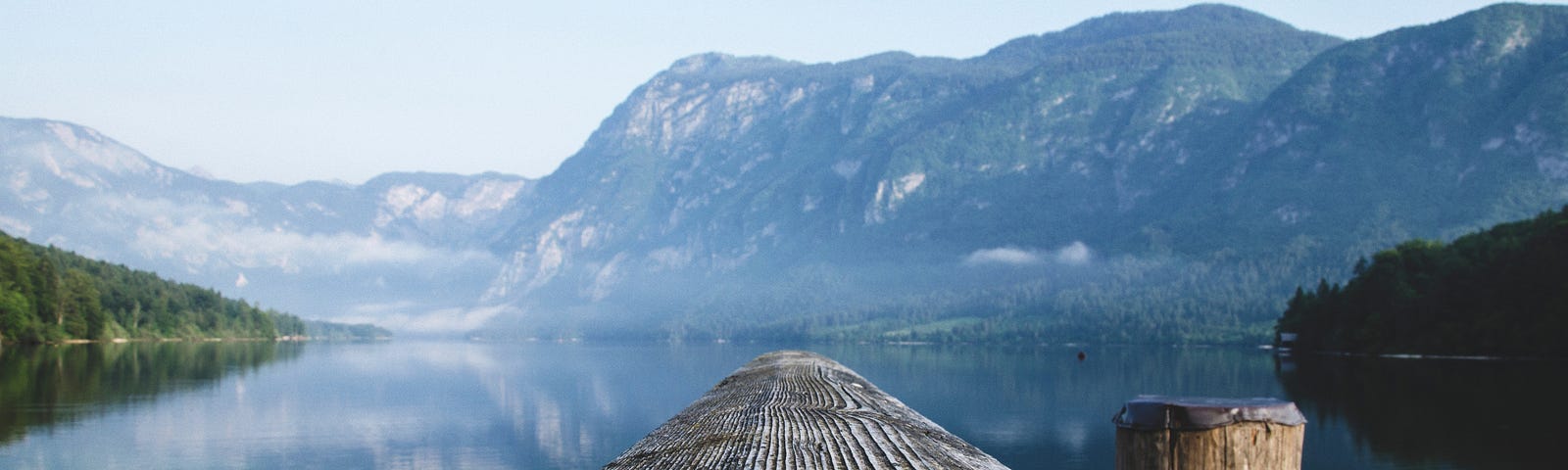 Board or pier out to a mountain lake