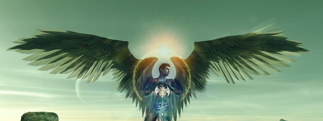 A male fallen angel regaining his light.