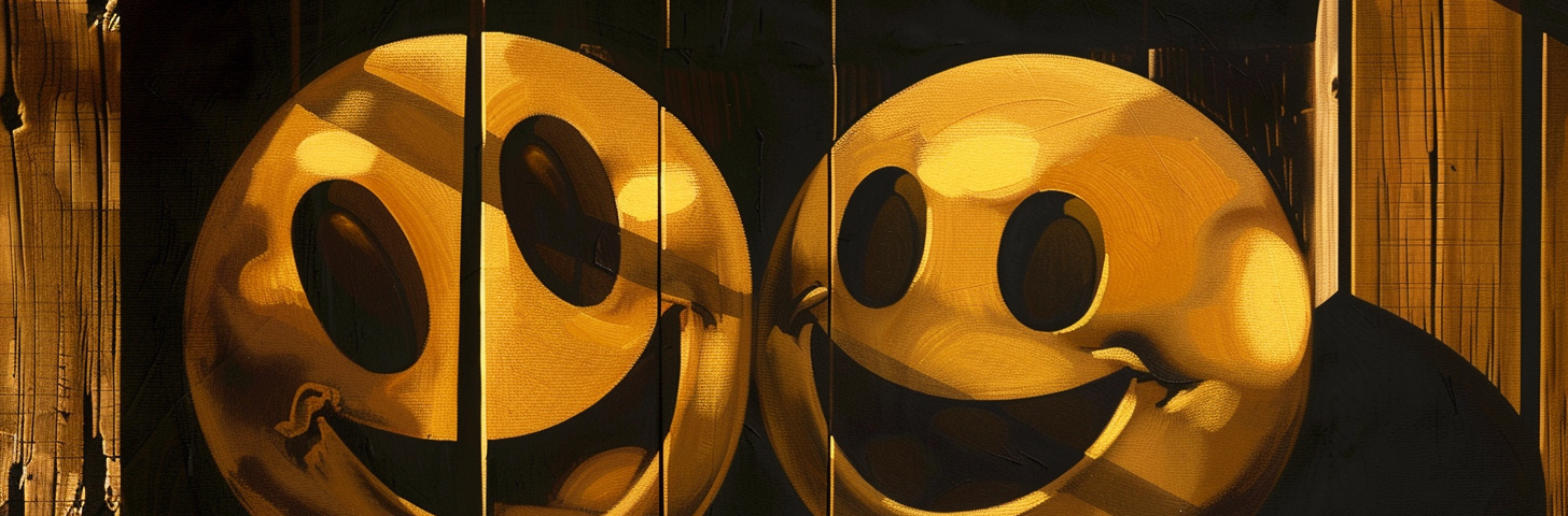 Two happy face icons in a mirror.
