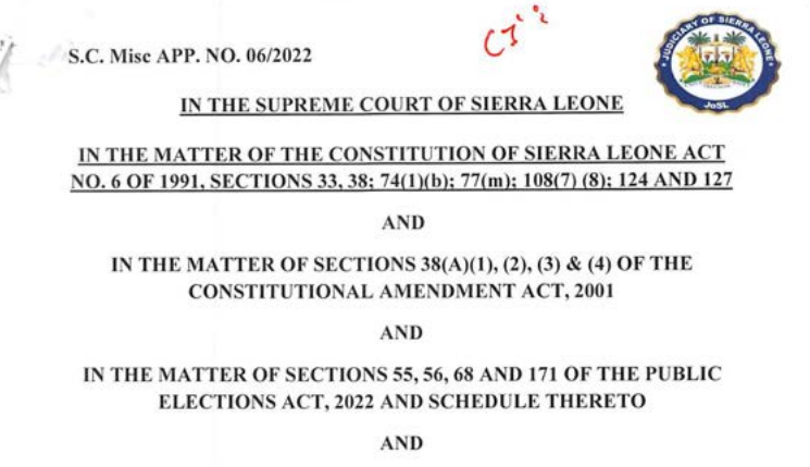 Sierra Leone Supreme Court District Representation Judgement