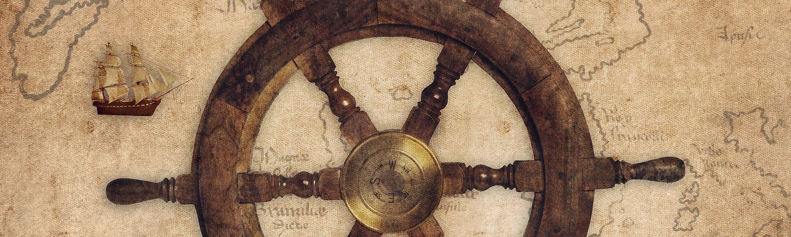 wooden captain’s wheel from a ship