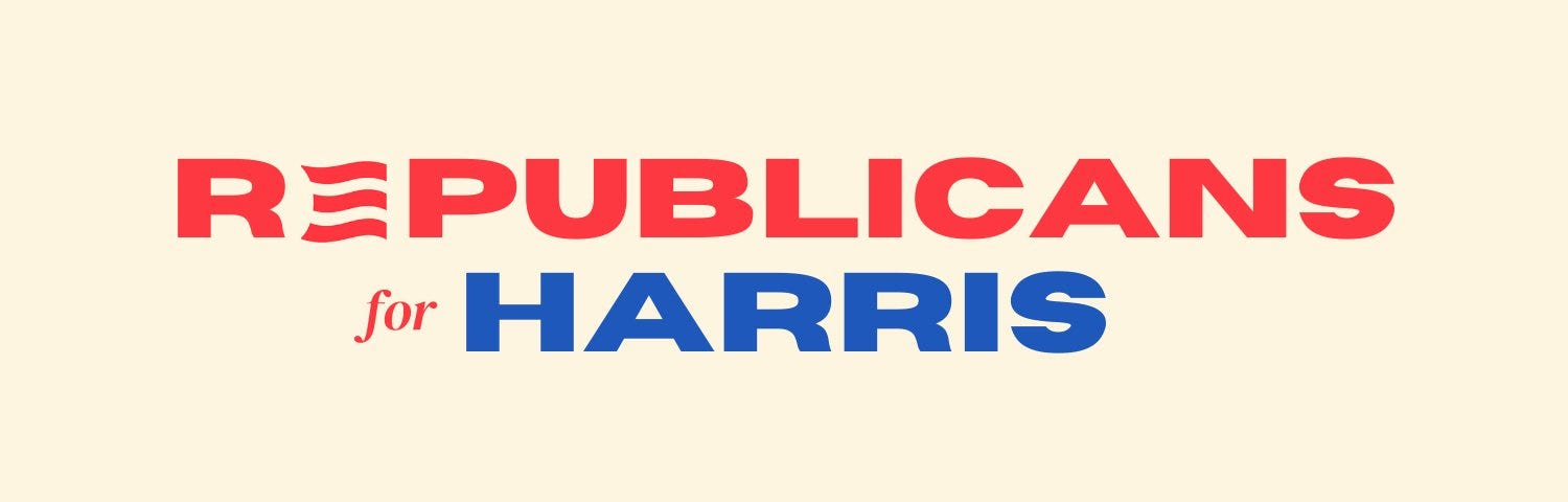 A picture of a political banner saying “Republicans for Harris.”