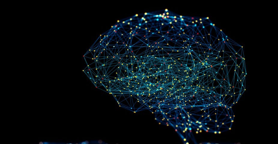 Image of brain made out of interconnected nodes